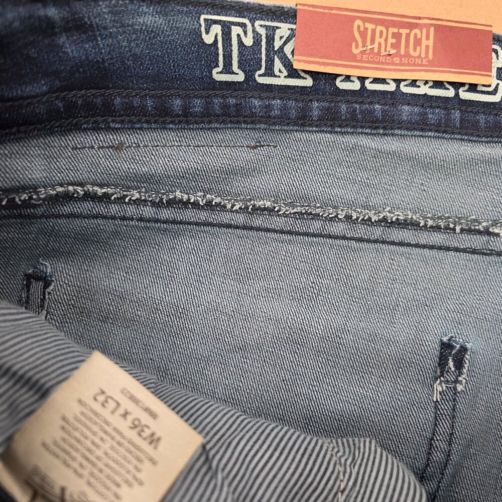 T.K. Axel Jeans Mens 36x32 Slim Boot Stretch Blue Denim Embroidered Pockets - Picture 8 of 13